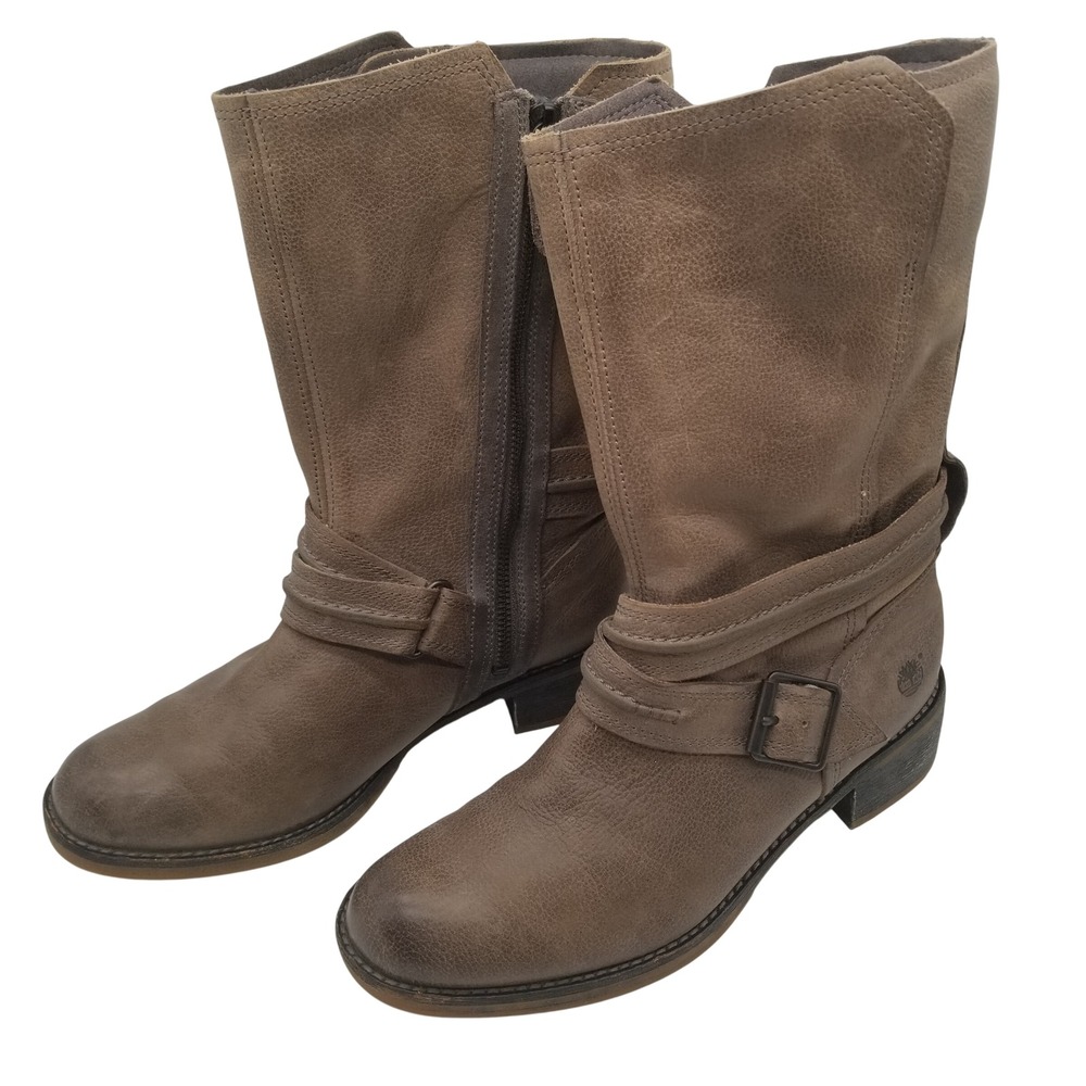 Timberland Savin Hill Mid Calf Leather Boots Taupe Brown Buckle A12IC Womens 8.5